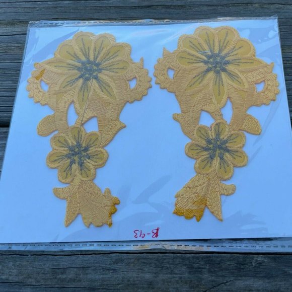 Yellow Embroidery Patch Set of 2 Iron On Yellow Applique Patches - Picture 8 of 9